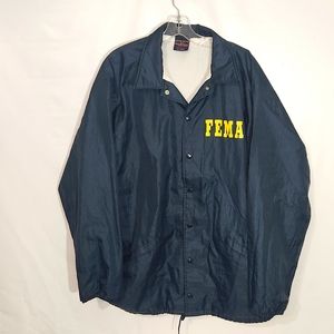 Vintage Hilton Active Apparel Nylon Snap FEMA navy bomber lightweight XL USA